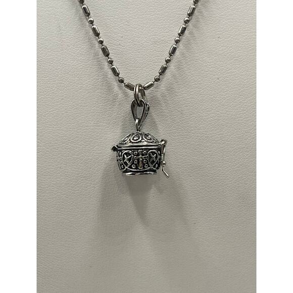 AA 925 Sterling Silver Scroll Prayer Box Locket Pendant Ball Link Chain Necklace - Picture 3 of 9